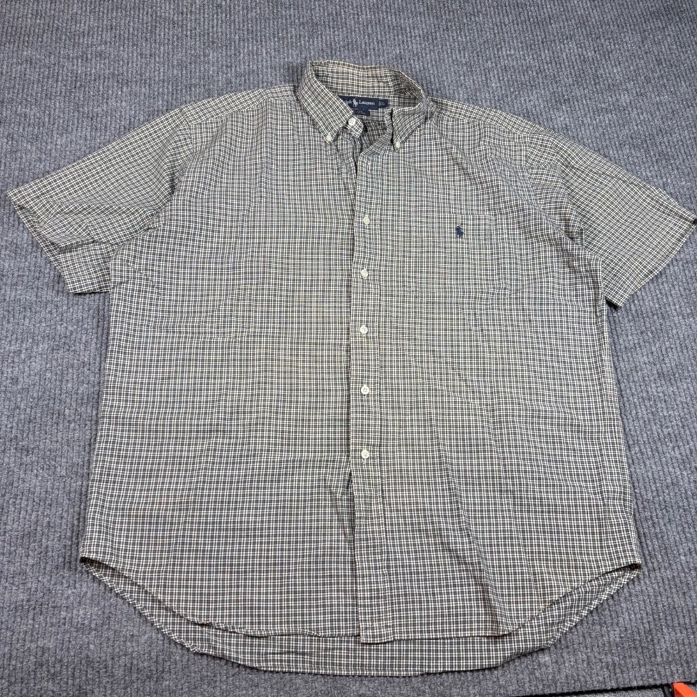 Ralph Lauren Blake Shirt Mens L Green White Check Short Sleeve Button Down
